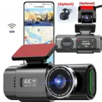 Dash Cam 4K UHD Recording Car Camera DVR Night Vision Video Recorder Built-In Wi-Fi Support GPS 24H Parking