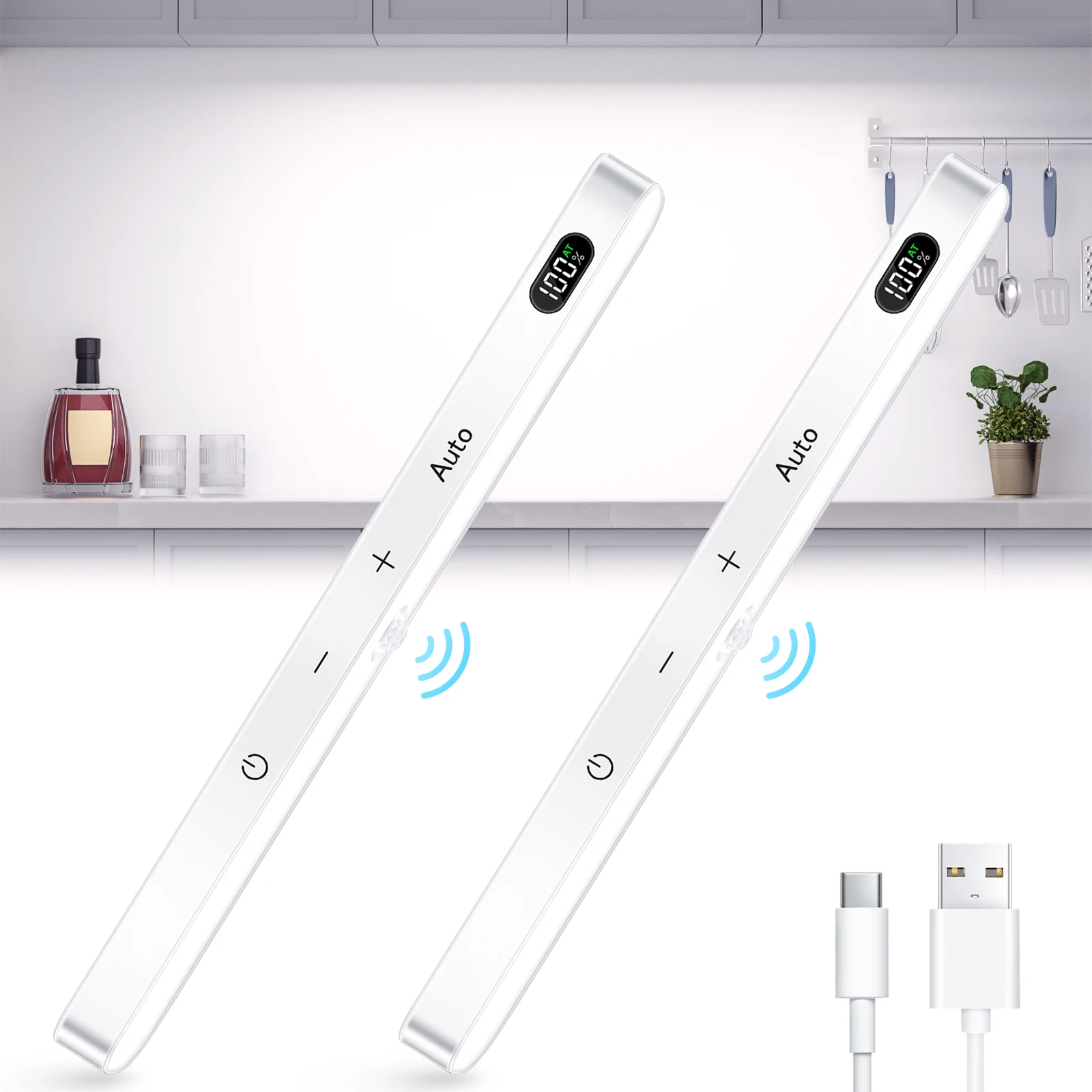 S23a10b92c182435c8be1d858744619d9d.webp WILLED Under Cabinet Lights Rechargeable Battery Display 60 LED Touch Light Bar Motion Sensor Light Closet Light Night Lights - Image 1