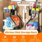 Under Sink Storage Organizers with Hanging Hooks 2 Tier Pull Out Drawers Cabinet Organiser Kitchen Rack for Bathroom - Image 2