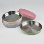 Big Baby Feeding Plate Silicone Stainless Steel Boy Girl Tableware Cute Plain