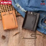 Real Leather Wallet for Men RFID Blocking Credit Card Holder Purse Male Short Bifold Zipper Coin Pocket with Anti-Theft Chain - Image 3