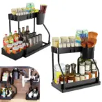 Under Sink Storage Organizers with Hanging Hooks 2 Tier Pull Out Drawers Cabinet Organiser Kitchen Rack for Bathroom