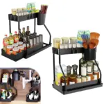 Under Sink Storage Organizers with Hanging Hooks 2 Tier Pull Out Drawers Cabinet Organiser Kitchen Rack for Bathroom