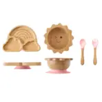 Baby Bamboo Wooden With Silicone Suction Tableware Children Cartoon Dinosaur Feeding Bowl Spoon Fork Set Kid Feeding Accessories - Image 8