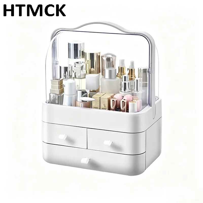 S33c97ef1b24244648ef8c46bbb6603ffz.webp 1pc Cosmetics Storage Box, Dust‑Proof Desktop Makeup Organizer with Drawer for Skin Care Products Household Vanity Storage - Image 1