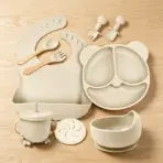 Food Grade Silicone Child Dish Set Baby Feeding Bowl Suction Plate Straw Cup Wooden Spoon Fork for Kids Tableware Toddler Dishes - Image 11