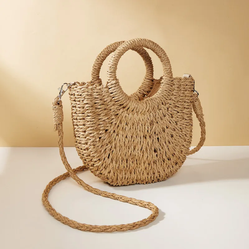 S3969fa88980e4e5d972d30f10a4d31e44.webp Handwoven Straw Rattan Half-Moon Beach Handbag Large Capacity Women Summer Hollow Out Crossbody Shoulder Bag - Image 1