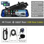 10"  Dash Cam 4K 3840*2160P Car Dvr Carplay Android Auto GPS 5G WIFI AUX Stream RearView Mirror Dashcam Camera Drive Recorder FM - Image 8