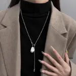 LATS Stainless Steel Long with Baroque Pearls Necklace for Women Adjustable Chain Sweater Accessories Fashion Jewelry