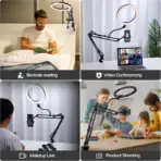 Ring Light with Stand and Phone Holder USB Ring Light with Clamp Overhead Camera Selfie Flexible Desk Tripod for Photography - Image 6