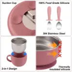 Color Kids 5PCS Baby Feeding Set Stainless Steel Silicone Tableware Sucker Dishes Plate Bowl Training Fork Spoon Infant Cup - Image 5