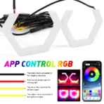 2PCS LED Angel Eyes RGB APP Bluetooth Hexagon Halo Rings For Car Scooter Motorcycle With Turn Signal Yellow 70MM 80MM 85MM 90MM - Image 3
