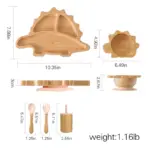 Baby Bamboo Wooden With Silicone Suction Tableware Children Cartoon Dinosaur Feeding Bowl Spoon Fork Set Kid Feeding Accessories - Image 12