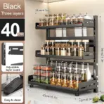 3 Tier Spice Storage Rack for Countertop Adjustable Spice Organization for Cabinet Kitchen Organizer Metal Shelf Black - Image 7