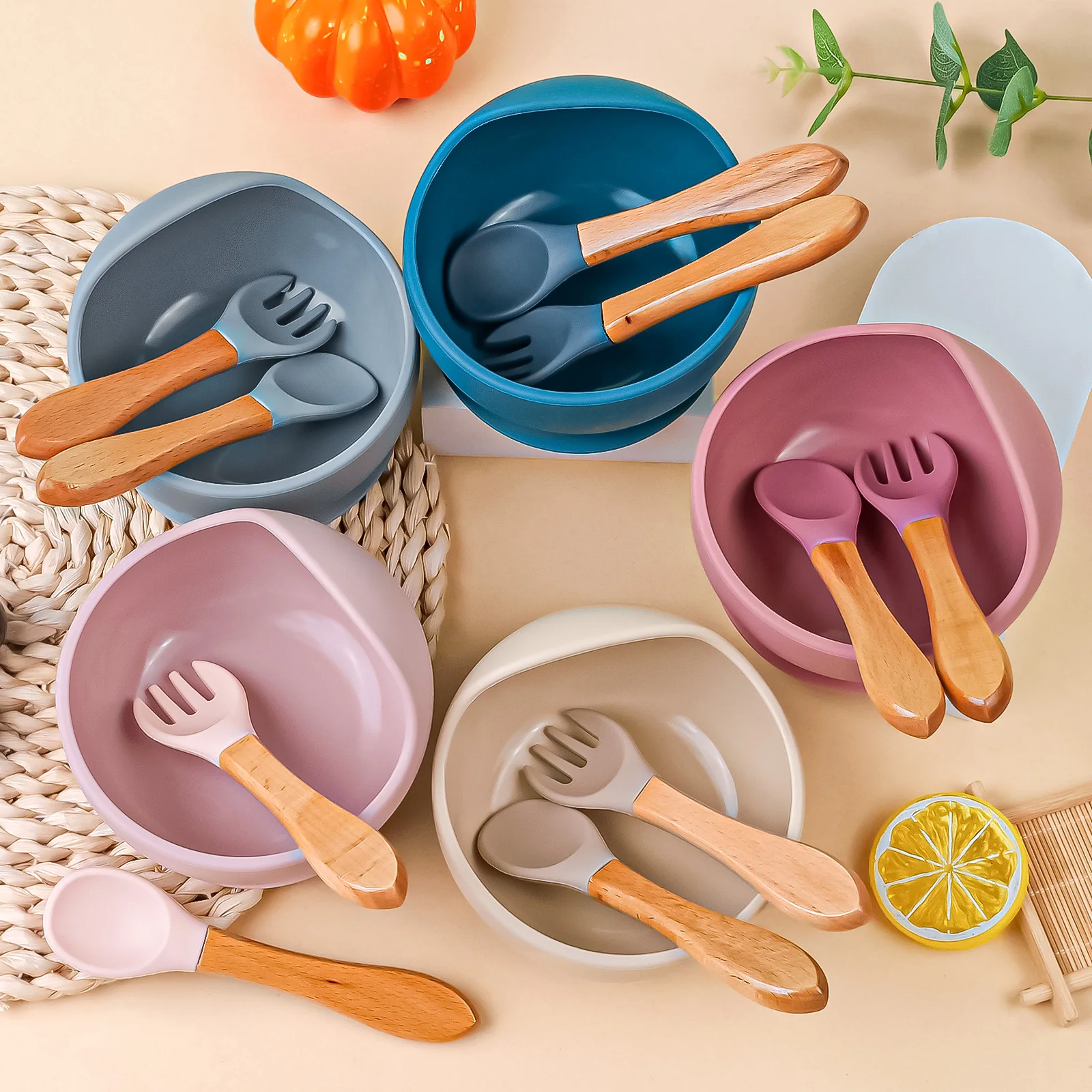 S47456891a2c1466a9ec90d464396148dM.webp 3PCS/Set Silicone Baby Feeding Bowl Tableware for Kids Waterproof Suction Bowl With Spoon Children Dishes Kitchenware Baby Stuff - Image 1