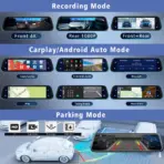 10"  Dash Cam 4K 3840*2160P Car Dvr Carplay Android Auto GPS 5G WIFI AUX Stream RearView Mirror Dashcam Camera Drive Recorder FM - Image 5