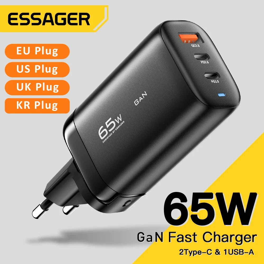 S4b3aa129bacc47009e0eed21a02fe7a7H-1.webp Essager 65W GaN USB Type C Charger For Laptop PPS 45W 25W Fast Charge For Samsung Xiaomi Realme mobile iPhone15 14 13 Pro Phone - Image 1