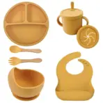 Food Grade Silicone Child Dish Set Baby Feeding Bowl Suction Plate Straw Cup Wooden Spoon Fork for Kids Tableware Toddler Dishes - Image 12