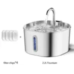ZYFeeder 2.2L Automatic Water Fountain Stainless Steel Pet Water Feeder Cat/Dog Drink Bowl Water Dispenser Silent With Window - Image 8