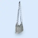 Silver Shiny Bag Handmade Woven Beaded Sequin Bag Mobile Phone Bag Long Shoulder Strap Single Shoulder Crossbody Bag for Women - Image 4