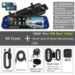 10"  Dash Cam 4K 3840*2160P Car Dvr Carplay Android Auto GPS 5G WIFI AUX Stream RearView Mirror Dashcam Camera Drive Recorder FM - Image 7