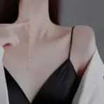 LATS Gold Color Double Layered Long Tassel Chain Necklaces for Women Simple Metal Geometric Bead Choker Necklace Fashion Jewelry - Image 4
