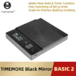TIMEMORE Basic 2 Black Mirror Pour Over Coffee Scale Flow Rate Display Auto Timer Digit Kitchen Food Scale Espresso 0.1g/2kg