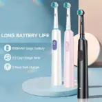 Round Rotating Electric Toothbrush for Adults, Soft Bristles, 5 Cleaning Modes, USB Rechargeable, with 4/8 Replacement Heads - Image 4