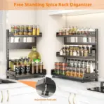 3 Tier Spice Storage Rack for Countertop Adjustable Spice Organization for Cabinet Kitchen Organizer Metal Shelf Black - Image 2
