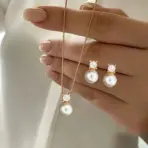 LATS 3 Pcs/Set Round Pearl Pendant Necklace For Women Exquisite Fashion Rhinestone Double  Earring Wedding Jewelry Set Gift - Image 15