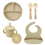 Food Grade Silicone Child Dish Set Baby Feeding Bowl Suction Plate Straw Cup Wooden Spoon Fork for Kids Tableware Toddler Dishes - Image 7