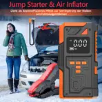 Portable Car Jump Starter with Air Pump 5000A Peak, 10.5 Bar Maximum Inflation Auto Tyre Inflator Battery Starters with LED