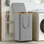 (60L/100L )Large Capacity Foldable Laundry Basket (60L/100L), Rectangular Dirty Clothes Hamper with Wheels, Detachable Liner