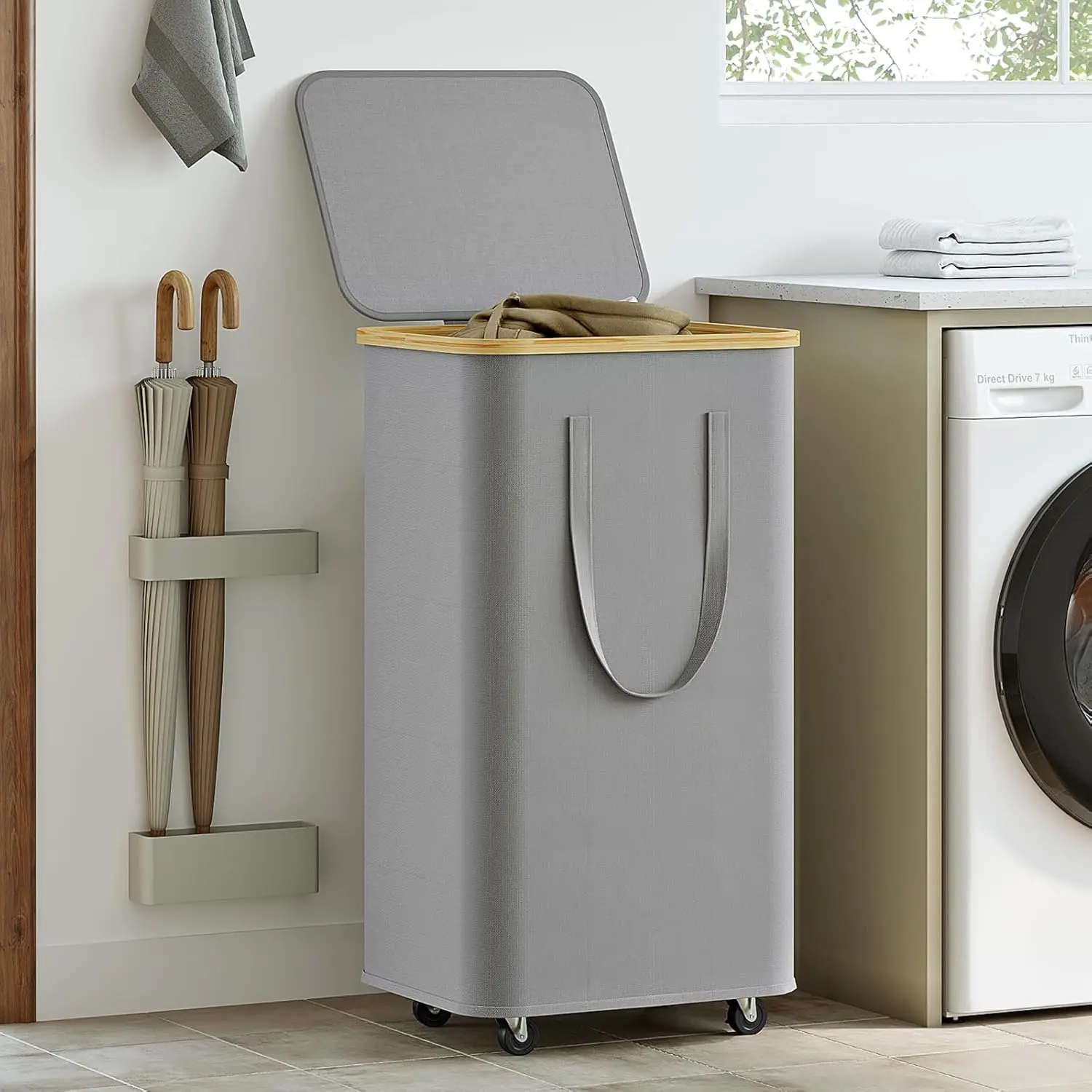 S5e8026d93b134b07a4334722467ab810I.webp (60L/100L )Large Capacity Foldable Laundry Basket (60L/100L), Rectangular Dirty Clothes Hamper with Wheels, Detachable Liner - Image 1