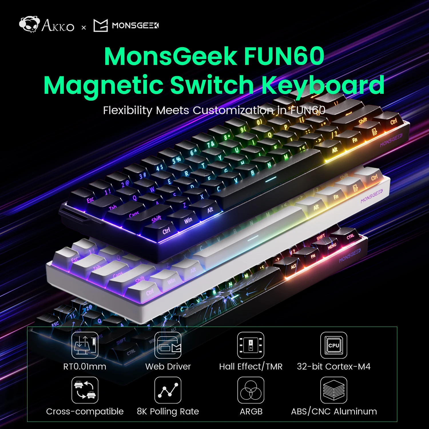 S5fb48a1c54644d729c4184b89b8dc198G.webp Akko MonsGeek FUN60 Mechanical Keyboard Magnetic Switch 60% Gaming Keyboards Rapid Trigger 0.01mm 8K ARGB HE/TMR Custom Keyboard - Image 1