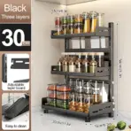3 Tier Spice Storage Rack for Countertop Adjustable Spice Organization for Cabinet Kitchen Organizer Metal Shelf Black - Image 10