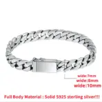 100% S925 Sterling Silver Bracelet 8MM Punk S925 Silver Jewelry Never Fade Carry certificate Men Women Jewelry Gifts - Image 3