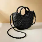 Handwoven Straw Rattan Half-Moon Beach Handbag Large Capacity Women Summer Hollow Out Crossbody Shoulder Bag - Image 5