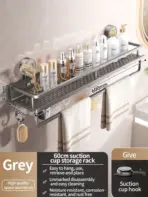 No Drill Suction Cup Suction Bathroom Rack Bathroom Shelf Toilet Space Aluminum Hanging Rack Bathroom Organizer Hang On The Wall - Image 10
