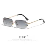 HBK Retro Rimless Sunglasses For Women Men Small Square Gold Frame Brand Design Tea Shades Rectangle UV400 Zonnebril Eyewear - Image 15