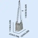 Silver Shiny Bag Handmade Woven Beaded Sequin Bag Mobile Phone Bag Long Shoulder Strap Single Shoulder Crossbody Bag for Women - Image 6