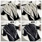 Hot Selling New 90 * 90 Women's Headscarf High-end Simple Black and White Polka Dot Printed Twill Silk Light Luxury Scarf - Image 11