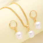 LATS 3 Pcs/Set Round Pearl Pendant Necklace For Women Exquisite Fashion Rhinestone Double  Earring Wedding Jewelry Set Gift - Image 5