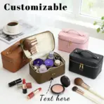 Customized Name PU Leather Cosmetic Bag with Zoned Storage and Large Capacity Toiletry Bag for Autumn and Winter New Products