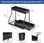 Under Sink Storage Organizers with Hanging Hooks 2 Tier Pull Out Drawers Cabinet Organiser Kitchen Rack for Bathroom - Image 6