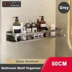 Punch-Free Bathroom Rack Bathroom Shelf Toilet Space Aluminum No Drill Hanging Rack Bathroom Organizer Hang On the Wall - Image 8
