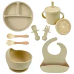 Food Grade Silicone Child Dish Set Baby Feeding Bowl Suction Plate Straw Cup Wooden Spoon Fork for Kids Tableware Toddler Dishes - Image 10