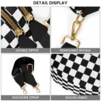 DOYOGI Black and White Checkered Spacious Bum Bag Crossbody Bags for Women Nylon Travel essentials Mommy Bag Diaper Bag  for Mom - Image 2