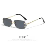 HBK Retro Rimless Sunglasses For Women Men Small Square Gold Frame Brand Design Tea Shades Rectangle UV400 Zonnebril Eyewear - Image 17