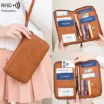 Anti theft RFID shielded passport clip travel wallet waterproof PU ticket storage bag multifunctional passport wallet
